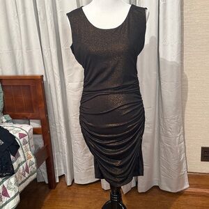 Guess Brown and Gold Shimmer Midi BodyCon Dress